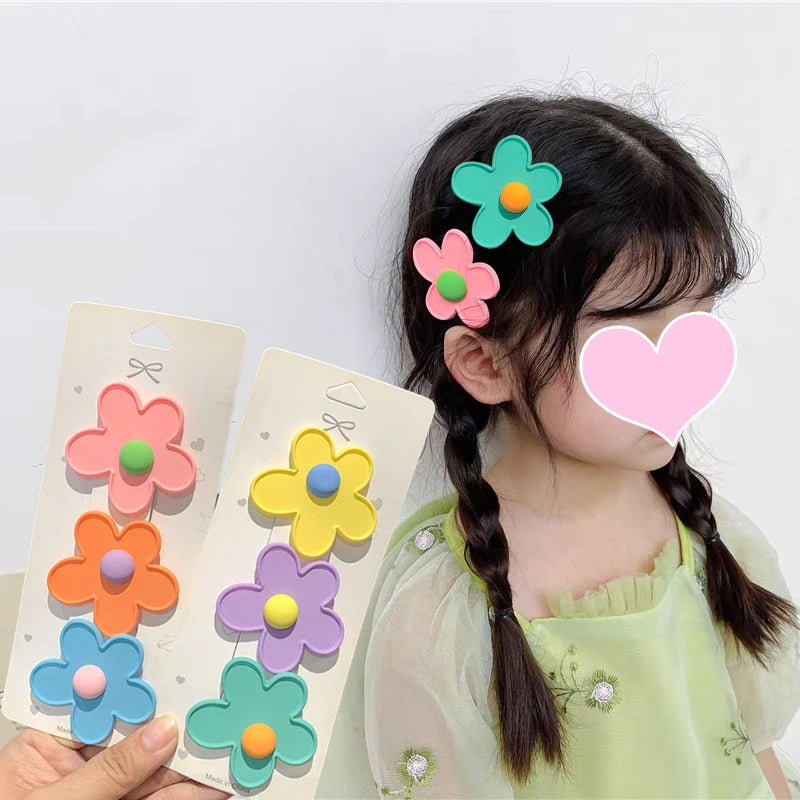 2pc Cute Colorful Flower  Hair Side Clips