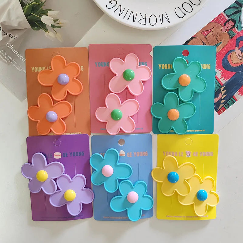 2pc Cute Colorful Flower  Hair Side Clips