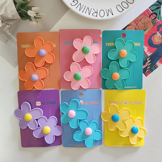 2pc Cute Colorful Flower  Hair Side Clips